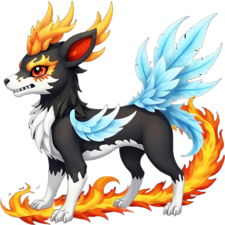 Volcanic Blazing Fiery Evil Skeletal Beaky Feathery Hot Cool Houndoom-Gryphon-Vaporeon-Flareon-fusion (full body) emoji