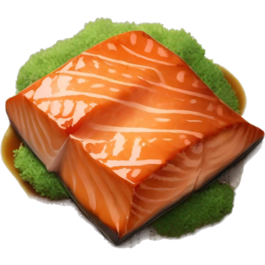 Brown cooked teriyaki salmon on top of a plate emoji
