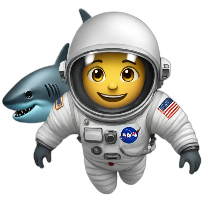 Astronaut with helmet closed riding a shark emoji