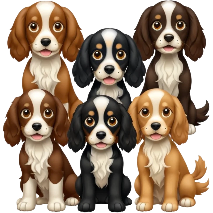 black spaniel, brown spaniel, and golden spaniel emoji