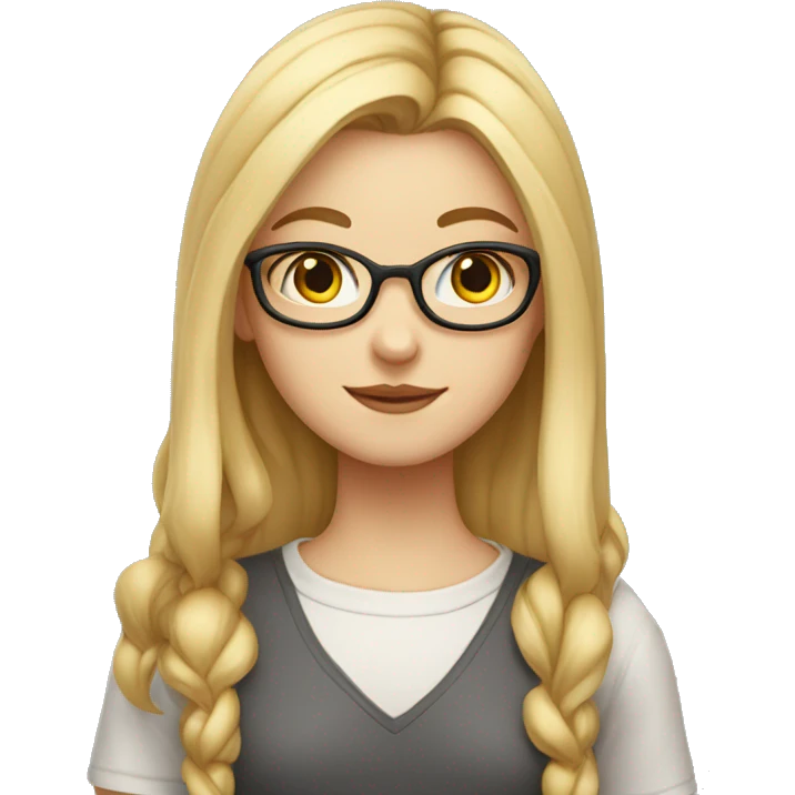nerd girl with deep greet eyes and long straight blonde hair parted in the middle that loves cats  emoji