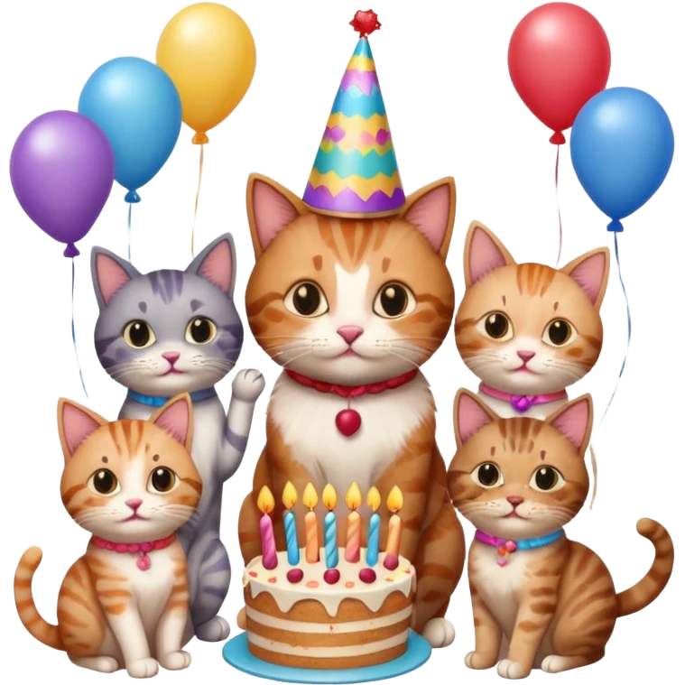 3 cats and a kitten at a birthday party emoji