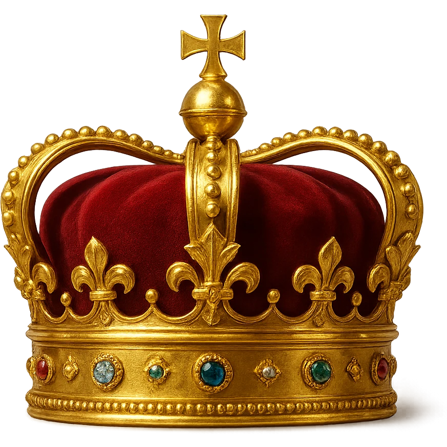 classic gold crown with red velvet inlay, detailed with small jewels and a regal shine emoji
