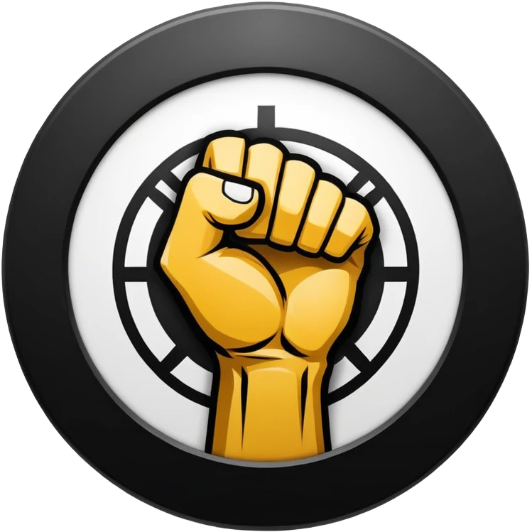 Round emblem symbolizing martial arts with a stylized fist at the center, representing the power and discipline of striking. The fist is bold and dynamic, surrounded by sharp motion lines to emphasize strength and speed.  emoji