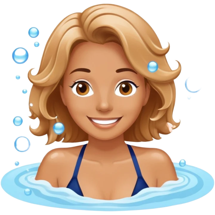 Happy woman enjoying hot tub with bubbles emoji