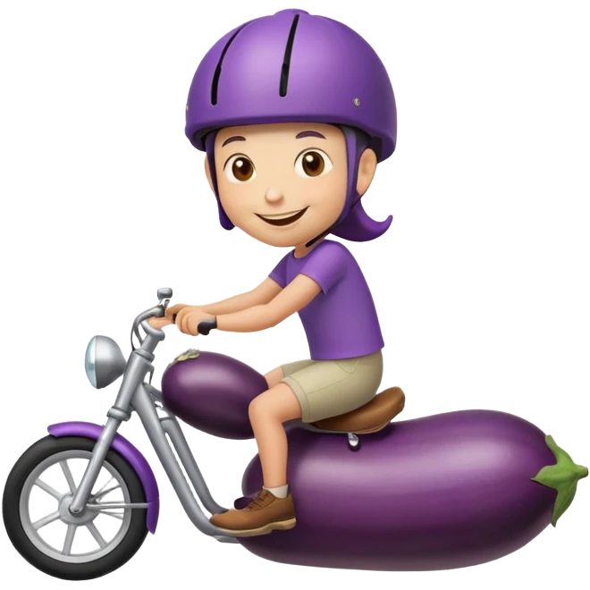 someone riding an eggplant as if it’s a bike with a helmet on emoji