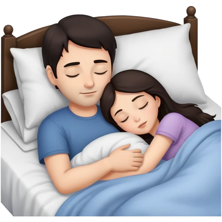 man and girl with dark hair sleeping in bed emoji