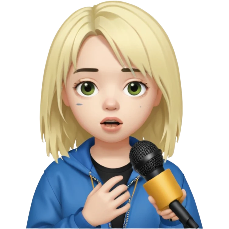 billie eilish is singing, holding mirco emoji