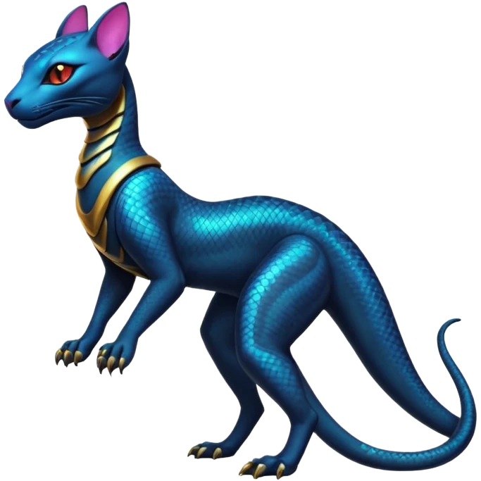 Futuristic Ethereal Beautiful Salandit-Bastet-Fakémon-hybrid-creature (full body)  emoji