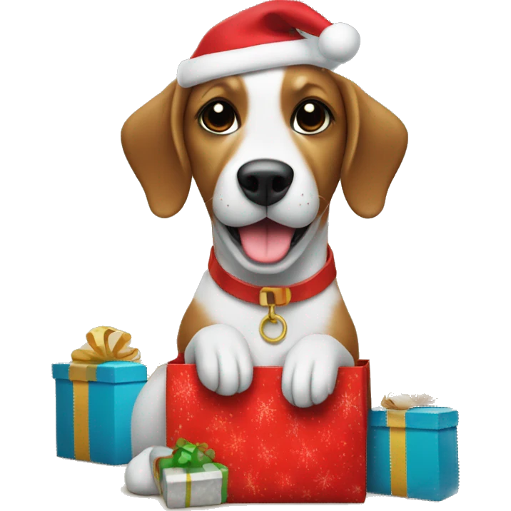 Christmas gift bag and dog emoji