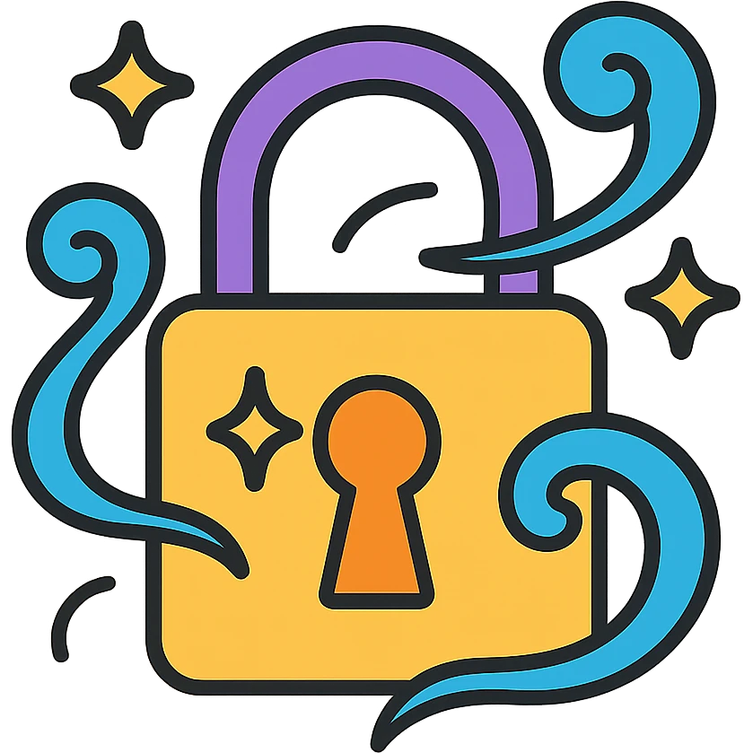 Enchanted lock with magic swirls and glowing keyhole emoji