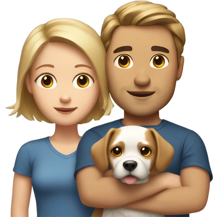 man with light brown hair and short girl with a little white dog emoji