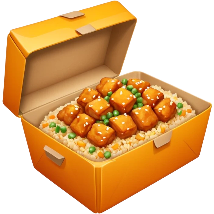 Orange chicken and fried rice in a box emoji