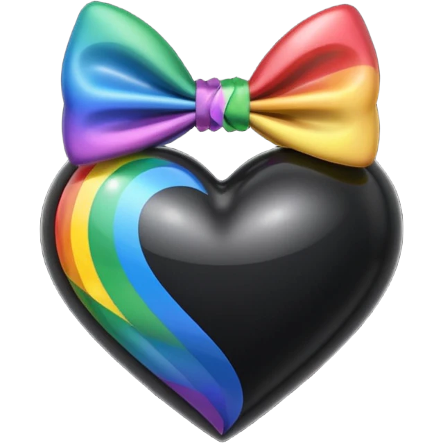 glossy black heart with a rainbow bow with sparkles emoji