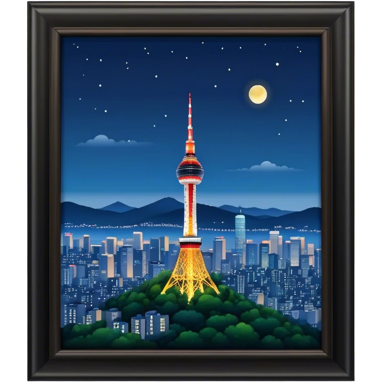N Seoul Tower Landmark Emoji – Showing the tower atop Namsan Mountain with city lights in the background. emoji