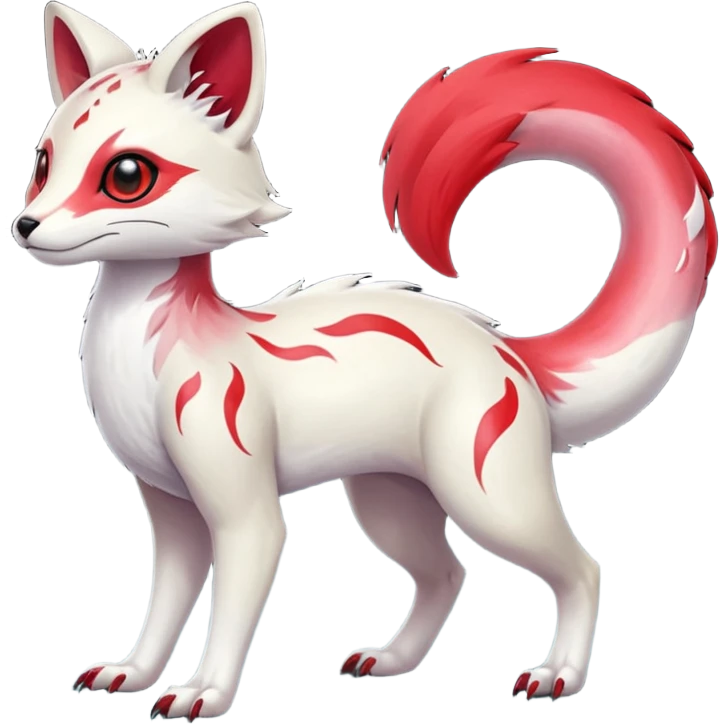  Hyper-realistic smooth Asian oriental painted silky soft White white with red gradients, and slit eyes markings beautiful handsome gorgeous aesthetic colorful vibrant Vernid-Trico-species-Fakemon-creature by LiLaiRa, 4 legs, 1 tail, random markings, (full body) emoji