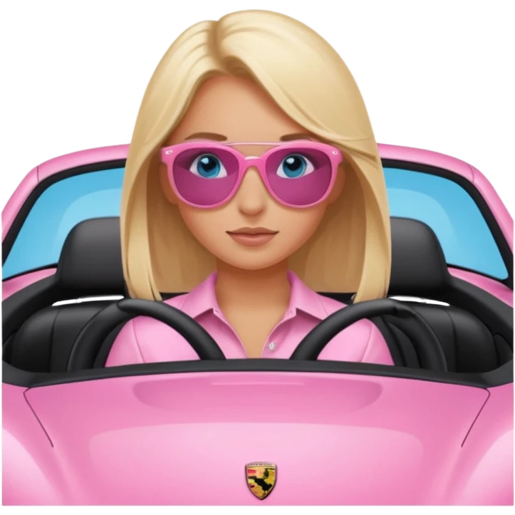 Pink porsche taycan with blonde girl with blue eyes in it emoji
