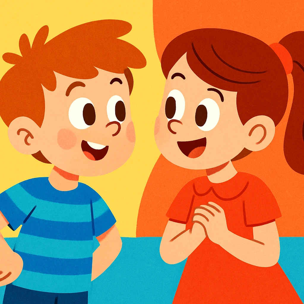 a boy looking at a girl, vibrant cartoon style emoji