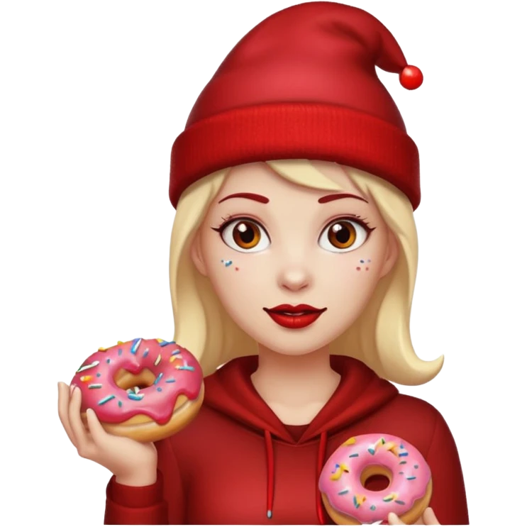 female devil wearing beanies holding donut emoji