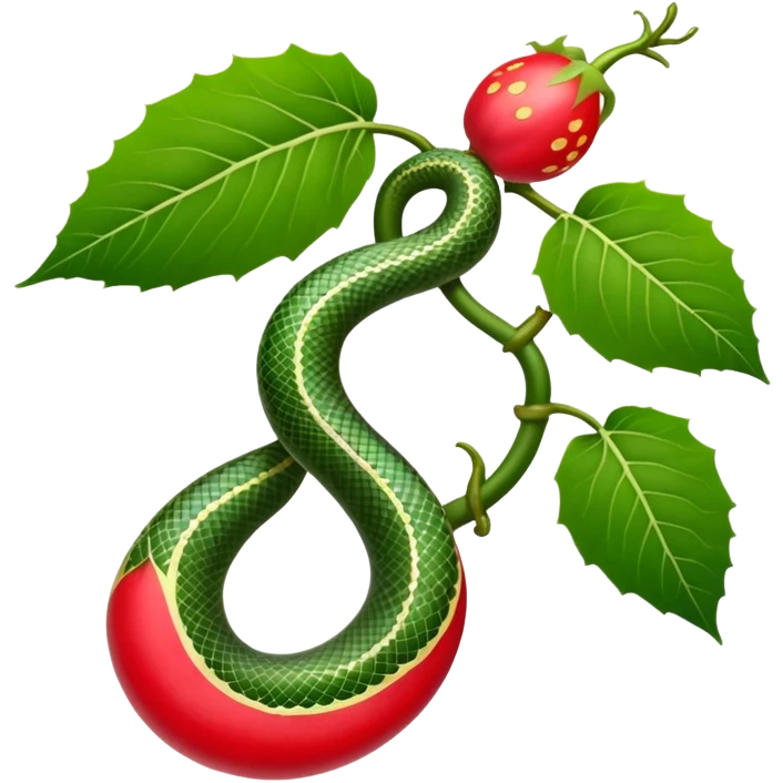 Japanese snake gourd (Karasu Uri) with distinctive bright red fruit and green leaves, traditional Japanese folk motif emoji