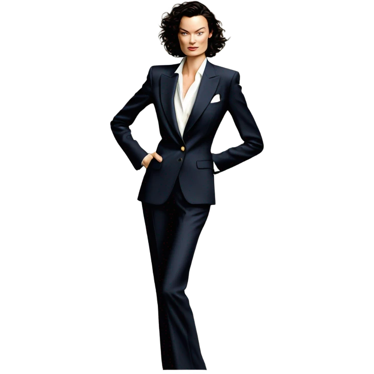 Shalom Harlow wearing a Ralph Lauren suit emoji
