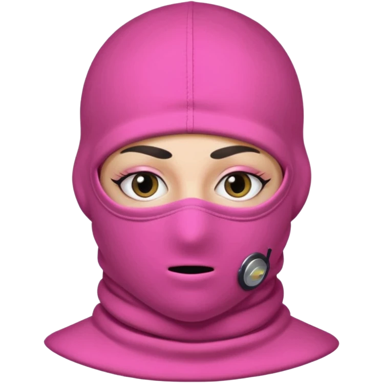 gangster style balaclava pink in colour with eyes showing through the eye holes of the balaclava with beautiful eyelashes on  emoji
