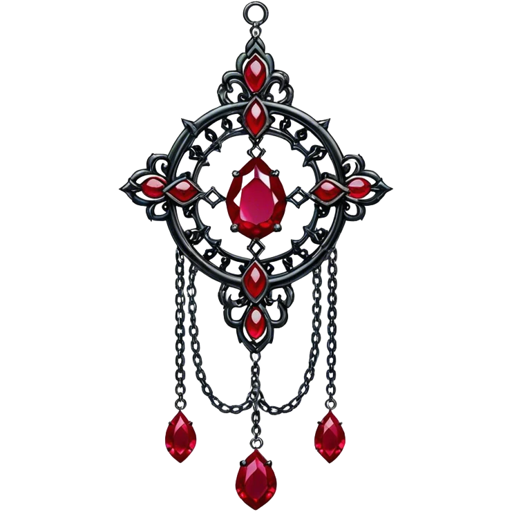 Epic gothic Hanging suncatcher, chains with shiny sparkly with ruby-gemstones and obsidian-gemstones,  emoji