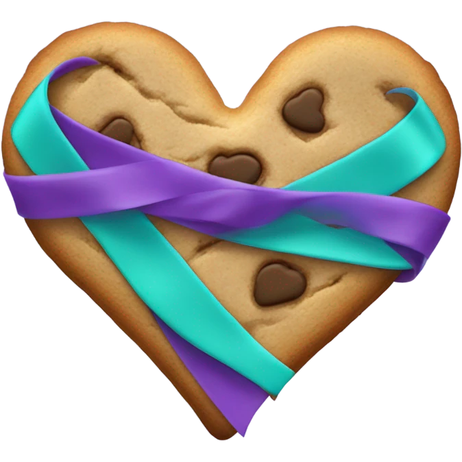 Cookie heart with purple teal awareness ribbon loop emoji