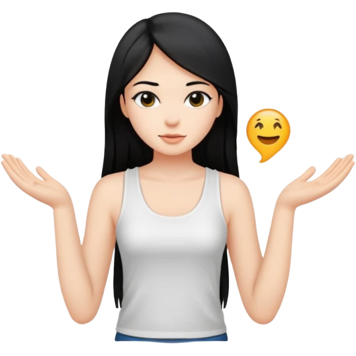 a pretty bratz fair girl with long straight black hair  with a white tank top emoji