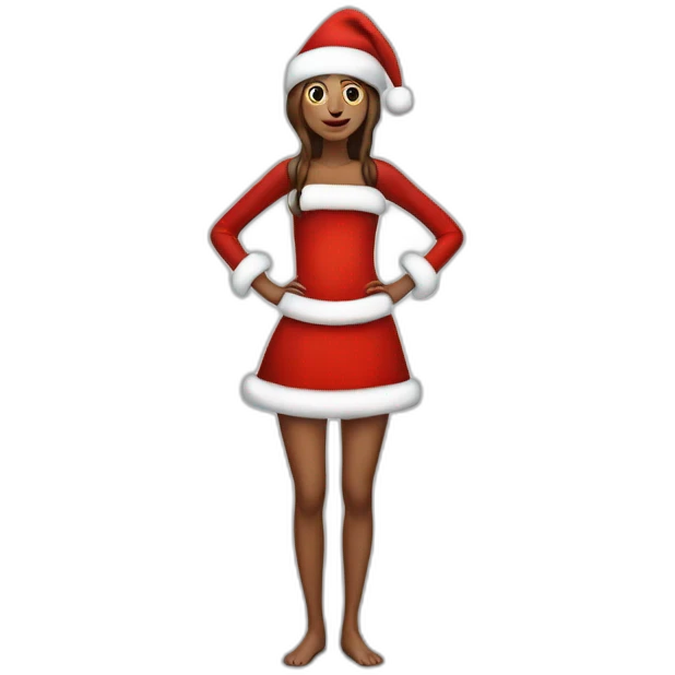 skinny woman dressed as santa for christmas who takes the pose full height emoji