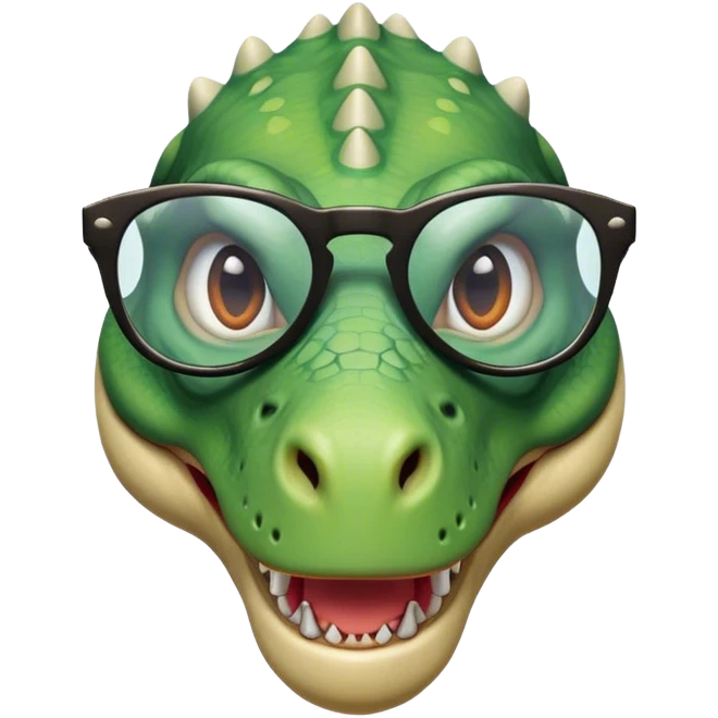 face of a dinosaur with cool glasses on emoji