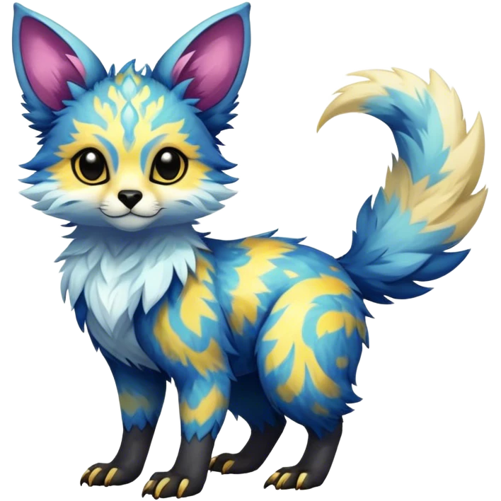 Epic Feral Rare Fantasy shiny cool fluffy Vernid-Trico-species-hybrid-animal by LiLaiRa, random markings, tufted ears, full body emoji