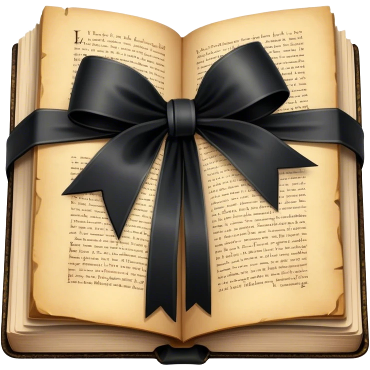 "A vintage book wrapped in aged parchment and tied with a silky black bow, hinting at a forgotten story filled with secrets."
 emoji