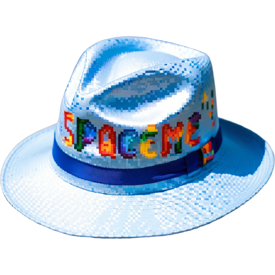 Синяя панамка с разноцветной надписью SPACEME, no background emoji