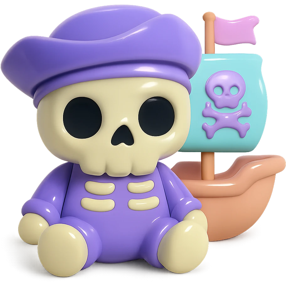 pirate ship, smooth glossy pastel colors, designer toy aesthetic, vinyl figure style emoji