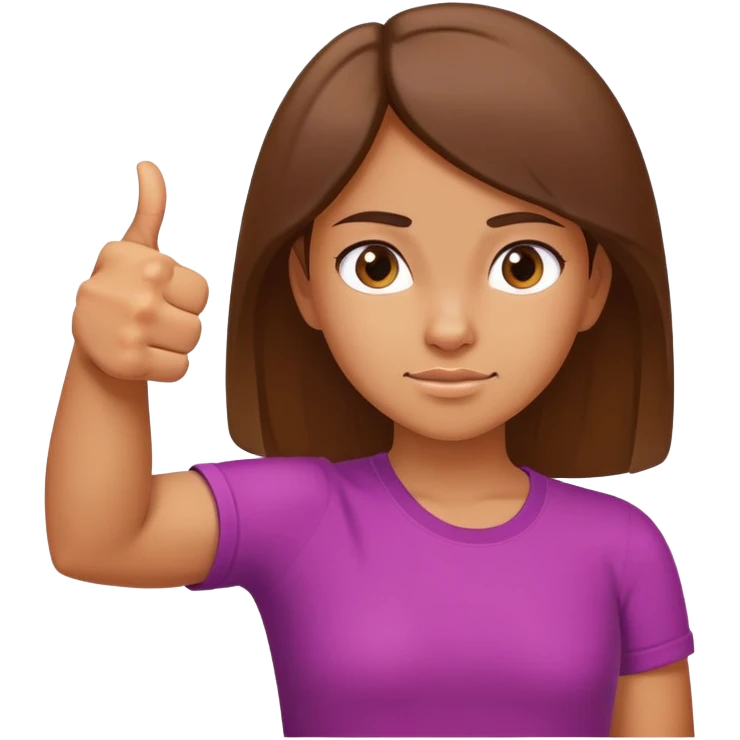 Young girl with right arm thumbs up and left arm thumbs down, uncertain facial expression emoji