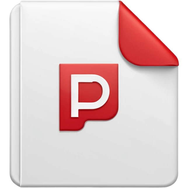 realistic PDF file icon, white document with folded corner, red PDF label, subtle shadow emoji
