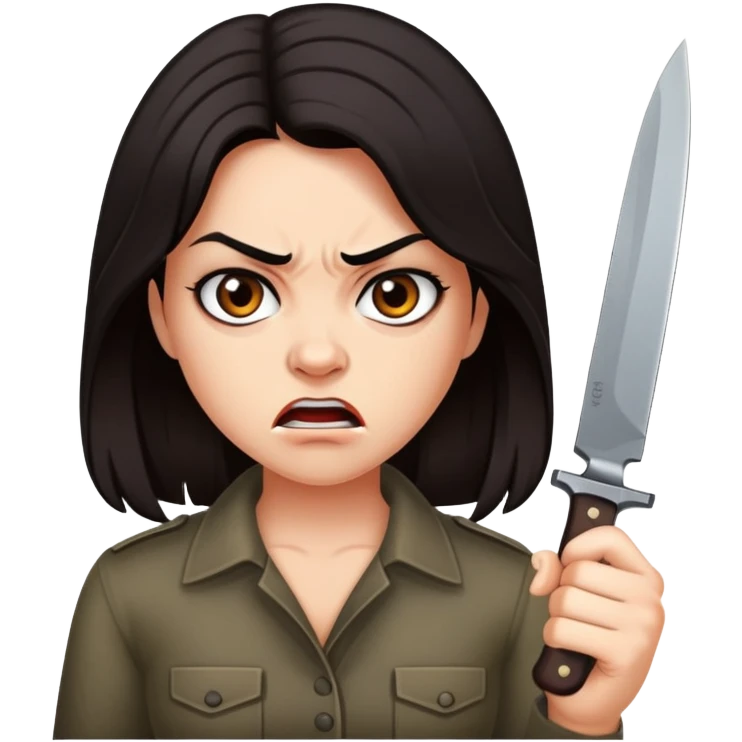 Angry vanessa with dark hair with a knife emoji