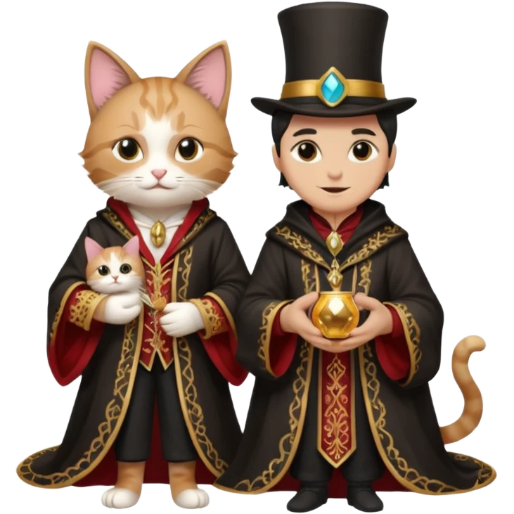 magician couple and their pet cat emoji
