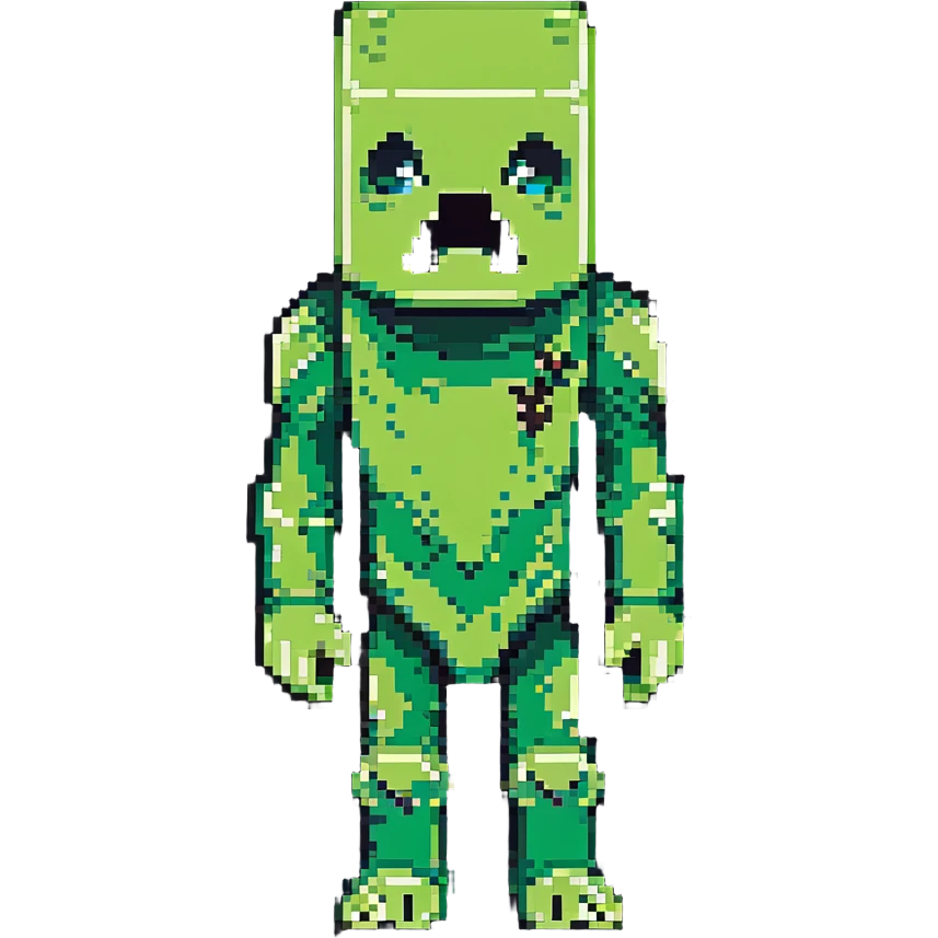 Minecraft Creeper in classic pose in pixel art style emoji