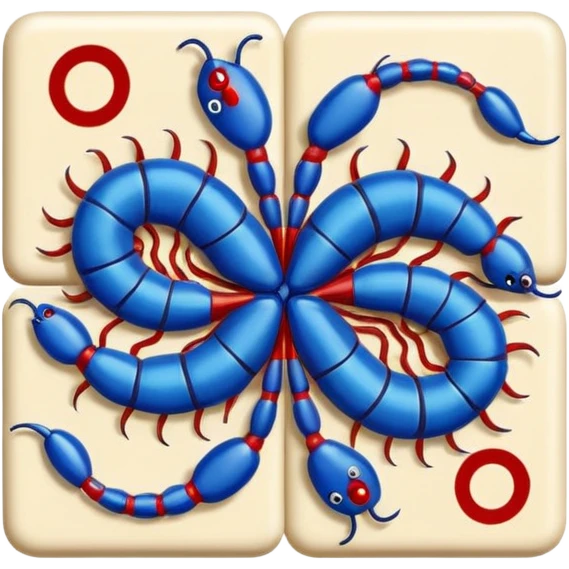 Mahjong tile centipede. Red and blue emoji