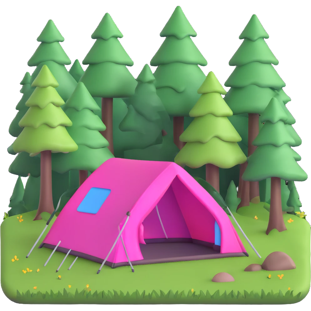 bright pink tent in a forest clearing with grass emoji