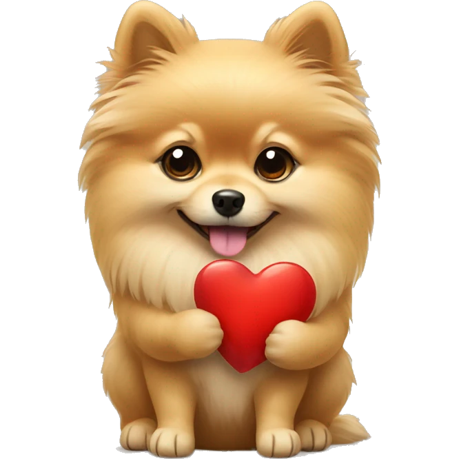 Beige pomeranian holding a heart emoji