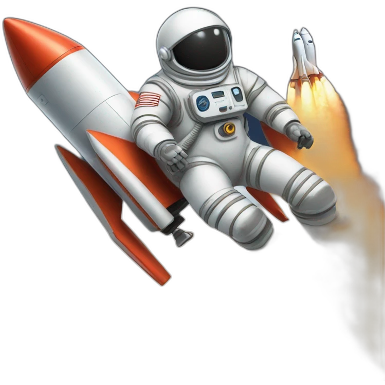 A rocket ship blasting off with a Loon in a spacesuit riding it emoji