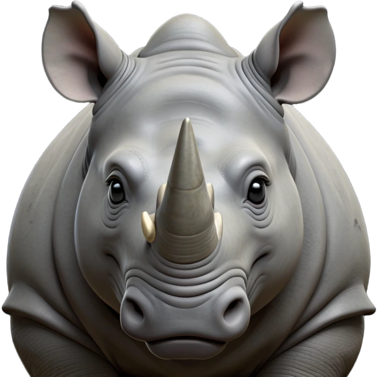 cinematic-noble-rhinoceros-portrait-emoji,-poised,-with-a-massive,-powerful-build-and-a-thick,-hide-of-slate-gray,-deep-set-soulful-piercing-eyes,-simplified-yet-sharp-and-sophisticated-features,-highly-detailed, with large black eyes, szoomed out showing houlders emoji