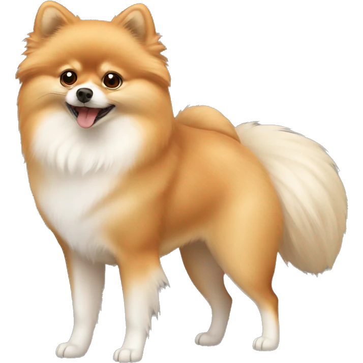 Beige and white Pomeranian with a fox face emoji