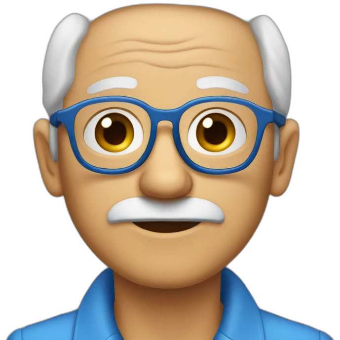 Abuelo con pelo cano , cejas oscuras ,  lentes azules , emoji