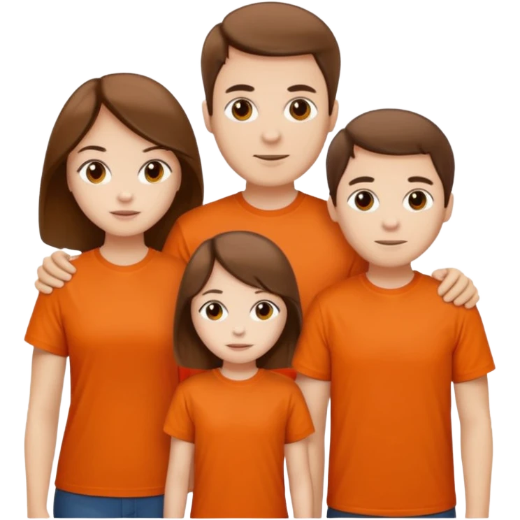 family aill white / browm hair / orange t-shirt emoji
