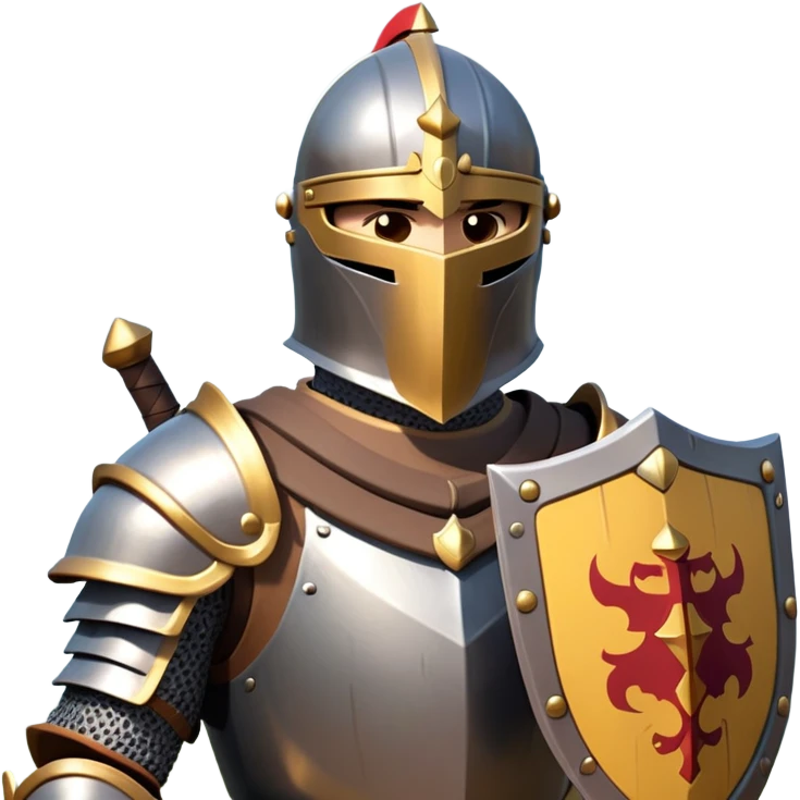 clash-of-clans-aesthetic_-cinematic-fearsome-and-majestic-knight-bust-portrait-emoji, rendered in a flat, vector-style with minimal shading and bold, simplified shapes, depicting a battle-ready medieval knight with steely eyes and intricate armor, mounted on a warhorse reflecting sunlight over a misty battlefield. emoji
