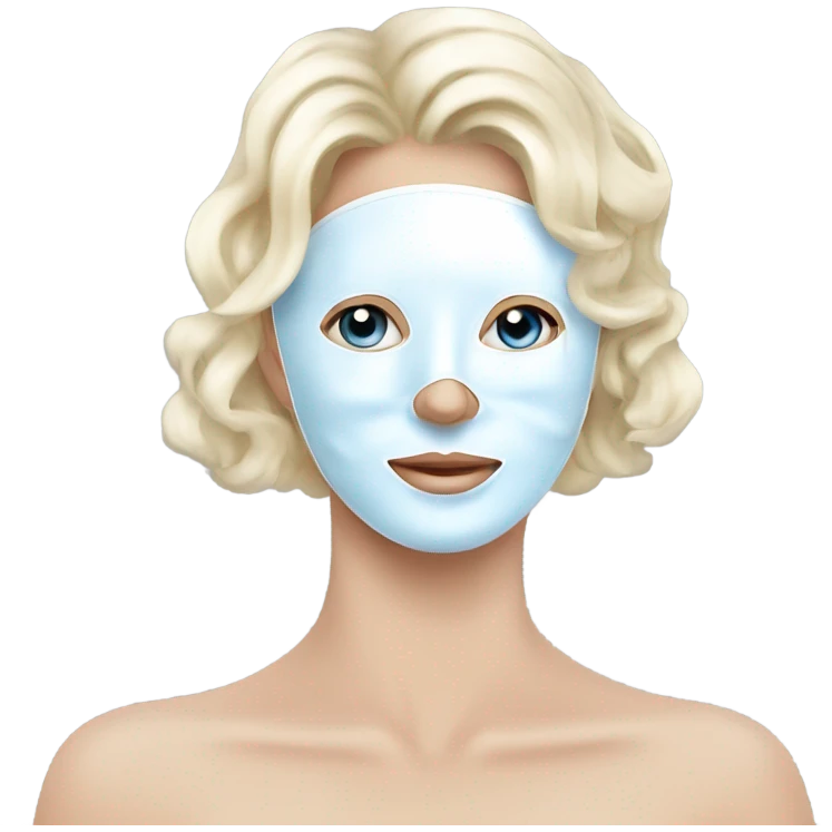 Lady with blue eyes white face mask spa beauty full face relaxing emoji